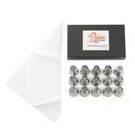 Russian Piping Tips 25 Piece Set Stainless Steel Professional Quality - 15 Nozzles + 10 Disposable Piping Bags... N8