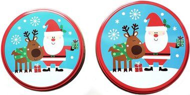 Christmas Holiday Round Nesting Cookie Gift Tins - Set of 2 - 6.5" x 3" and 6" x 2.5" N13