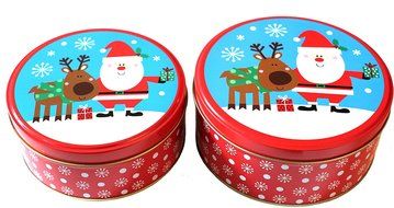 Christmas Holiday Round Nesting Cookie Gift Tins - Set of 2 - 6.5" x 3" and 6" x 2.5" N14