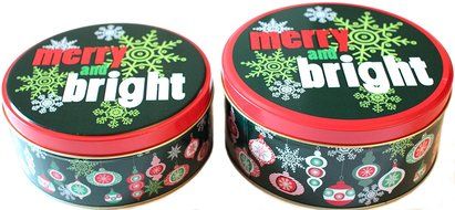 Christmas Holiday Round Nesting Cookie Gift Tins - Set of 2 - 6.5" x 3" and 6" x 2.5" N15