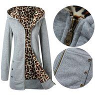 Coat,Morecome Women Plus Velvet Thickened Hooded Sweater Leopard Zipper Coat N13