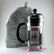 Blue Brocade, French Press Cozy Cover, 8 cup, Insulated, Handmade Coffee Gift N3