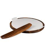 Pizza Stone of Heritage Collection Made of Ceramic and Acacia Wood Base Material with Cutter Included by Fabio...