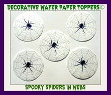 24 Spooky Halloween Spiders Cob Webs Decorative Wafer Paper Toppers &copy; Small 1.5&quot; Size Cake Toppers