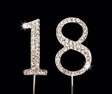 18th Birthday Number Cake Topper with Sparkling Rhinestone Crystals - 1.75