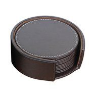 Willcome Set of 6 Leather Round Drink Coasters Cup Mats with Coaster Holder for Wine Beer or Any Beverage Use N9