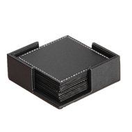 Willcome Set of 6 Leather Round Drink Coasters Cup Mats with Coaster Holder for Wine Beer or Any Beverage Use N10