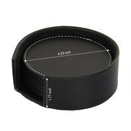 Willcome Set of 6 Leather Round Drink Coasters Cup Mats with Coaster Holder for Wine Beer or Any Beverage Use N11