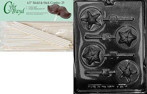 Cybrtrayd 45St25-N055 Starfish on Round Pops Nautical Chocolate Candy Mold with 25-Pack 4.5-Inch Lollipop Sticks