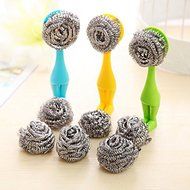 BeautyMood 4 Pcs Shy Villain Shape Scrub Buds Cleaning Ball Cleaning Brush Steel Wire Ball Poleaxe Cup Brush Pot... N2