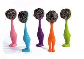 BeautyMood 4 Pcs Shy Villain Shape Scrub Buds Cleaning Ball Cleaning Brush Steel Wire Ball Poleaxe Cup Brush Pot... N3
