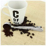TXIN 2 in1 Stainless Steel Ground Coffee Measuring Scoop Spoons Bags Seal Clip Silver N8