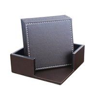 Willcome Set of 6 Leather Round Drink Coasters Cup Mats with Coaster Holder for Wine Beer or Any Beverage Use N12
