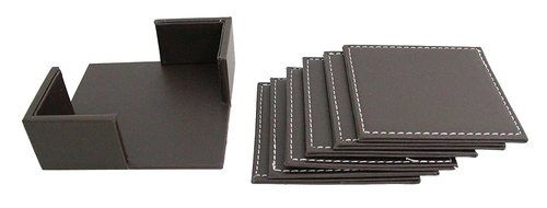 Willcome Set of 6 Leather Round Drink Coasters Cup Mats with Coaster Holder for Wine Beer or Any Beverage Use N13