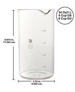 French Press Toughened Glass Cafe Crush Club Carafe 32/34 Ounce, Strong 1 Liter, Universal Beaker N4