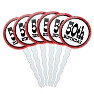 Set of 6 Cupcake Picks Toppers Decoration Birthday Party Red Black Polka Dots - 90 Ninety N28