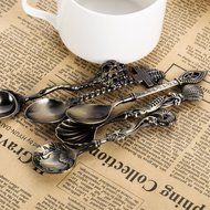 TTnight 5pcs Kitchen Bar Vintage Royal Style Metal Carved Small Coffee Spoons Flatware Cutlery Mini Dessert Spoon... N9
