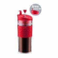 Bodum Double-Wall 16-Ounce Thermal Plastic Travel Coffee and Tea Press with Bonus Tumbler Lid, Red N3