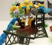 Transformers 10 Piece Birthday Cake Topper Set Featuring Bumblebee and Optimus Prime Figures with Themed Decorative... N4