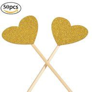 Love Heart Cupcake Toppers, Gold Glitter Heart Large Cupcake Toppers for Golden Wedding, Weddings, Bridal, Baby...