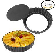 Quiche Pans, Homono Commercial Grade Non Stick Removable Bottom 5 Inch Mini Tart Pans (Pack of 2)
