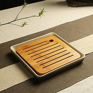 CCWY Water storage at home daily tea round Fang Gan tray Kung Fu bamboo ceramic tea set four small trays,Stoneware... N4