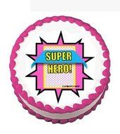 CakeSupplyShop Item#24520 Girl&#039;s Super Hero Pink Theme Edible Cake Decoration Topper
