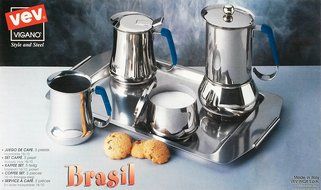 VEV Vigan&ograve;: "Brasil" Coffee Set, 5 pieces, 18/10 Stainless Steel, Blue Handle [ Italian Import ]