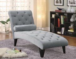 Coaster Chaise Lounge with Button Tufted Gray Velour Fabric in Black Finish N2