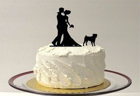 Silhouette Wedding Cake Topper with Pet Dog, Wedding Cake Topper with dog Pug, Pug cake topper, Wedding Cake Topper...