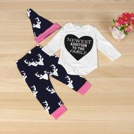 Clothes Set ,BeautyVan Newborn Baby Elk Print Girl Boy Tops Romper +Long Pants Hat Outfits Set Clothes (12M, White) N4