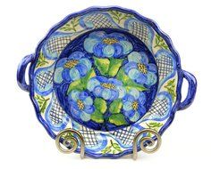 Hand-Painted Ceramic Pie Dish, Mediterranean Blue and Green N3