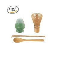 BambooMN Brand - Matcha Green Tea Whisk Set - Whisk + Scoop + Tea Spoon + Black Whisk Holder N6