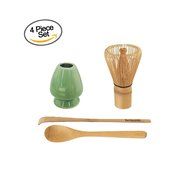 BambooMN Brand - Matcha Green Tea Whisk Set - Whisk + Scoop + Tea Spoon + Black Whisk Holder N7