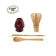 BambooMN Brand - Matcha Green Tea Whisk Set - Whisk + Scoop + Tea Spoon + Black Whisk Holder N9