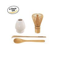 BambooMN Brand - Matcha Green Tea Whisk Set - Whisk + Scoop + Tea Spoon + Black Whisk Holder N11