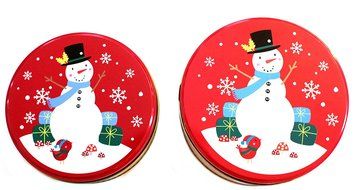 Christmas Holiday Round Nesting Cookie Gift Tins - Set of 2 - 6.5&quot; x 3&quot; and 6&quot; x 2.5&quot; N16