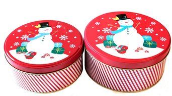 Christmas Holiday Round Nesting Cookie Gift Tins - Set of 2 - 6.5&quot; x 3&quot; and 6&quot; x 2.5&quot; N17