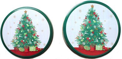 Christmas Holiday Round Nesting Cookie Gift Tins - Set of 2 - 6.5&quot; x 3&quot; and 6&quot; x 2.5&quot; N18