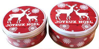Christmas Holiday Round Nesting Cookie Gift Tins - Set of 2 - 6.5&quot; x 3&quot; and 6&quot; x 2.5&quot; N20