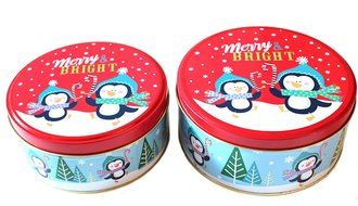 Christmas Holiday Round Nesting Cookie Gift Tins - Set of 2 - 6.5&quot; x 3&quot; and 6&quot; x 2.5&quot; N21