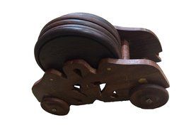IndiaBigShop Wooden Drink Coasters Set of 6 in a Car Shaped Holder with Brass Inlay, Handicrafted by Indian Artician N2