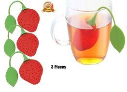 Ved-Mart&copy; Silicone Tea Infusers Fine Filter 3 Sets In One, Super Cute Strawberry Design Red, Teapot Teacup Tea-filter N4