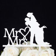 LOVENJOY with Gift Box Sparkling Mr and Mrs Monogram Bride Groom Silhouette Wedding Cake Topper (6-inch, Silver... N10