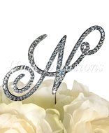 Victorian Collection Monogram Rhinestone Cake Topper - Large - Silver (4.75&quot; Tall) (Letter M) N13
