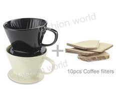 DOWONSOL Ceramic Porcelain black Coffee maker Dripper with 10pcs filters Sever Set Coffee Filter Cone (101+10pcs...