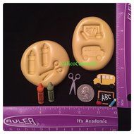 School Theme Fondant Mold Set Bus ABC Crayon Scissors Candy Resin Soap Clay