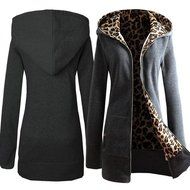 Coat,Morecome Women Plus Velvet Thickened Hooded Sweater Leopard Zipper Coat N15