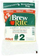 Brew Rite #2 Cone Coffee Filters, White Paper, 100-Count Bags (Pack of 8)