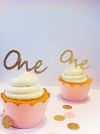 Gold Glitter One Cupcake Toppers - party supplies N4